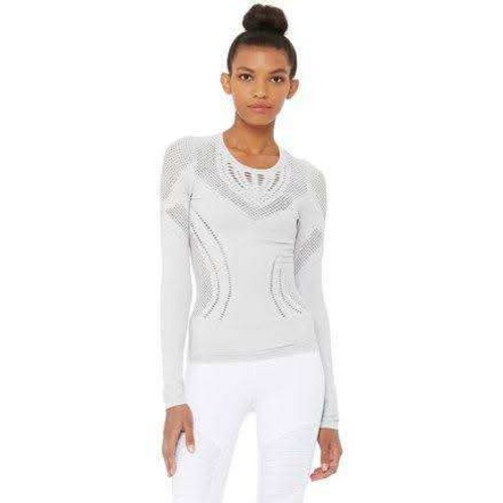 Alo Yoga Long Sleeve Women Small Dove Grey Seamless Perforated Top